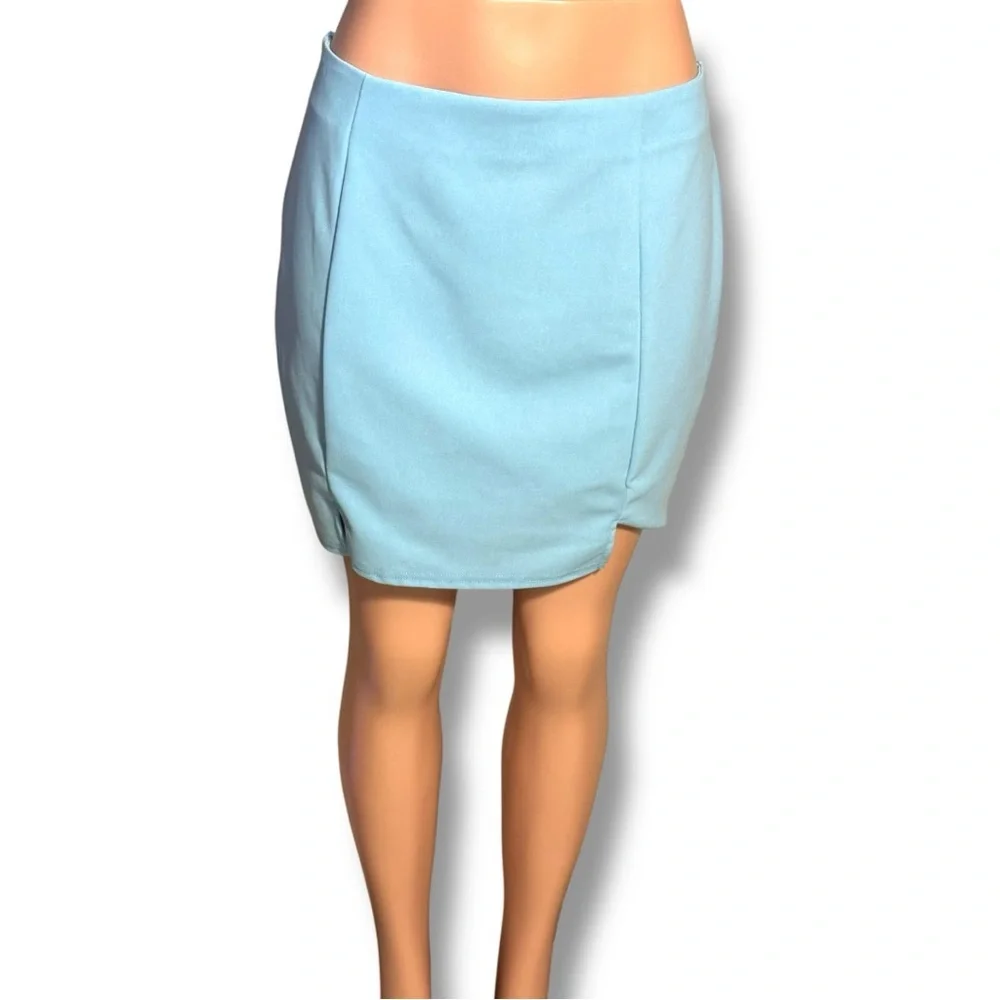 SHEIN Light Blue A-line Pencil Bodycon High Waisted Mini Skirt with Slit